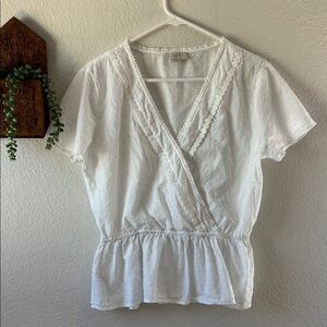 LOFT White Textured Wrap Blouse